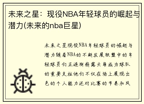 未来之星：现役NBA年轻球员的崛起与潜力(未来的nba巨星)