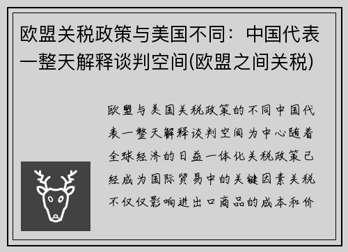 欧盟关税政策与美国不同：中国代表一整天解释谈判空间(欧盟之间关税)