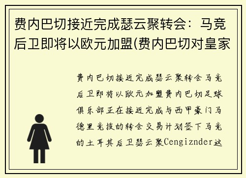 费内巴切接近完成瑟云聚转会：马竞后卫即将以欧元加盟(费内巴切对皇家马德里)